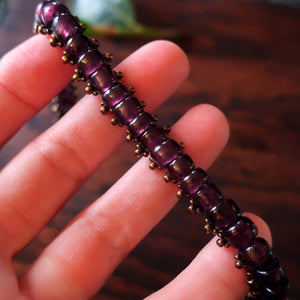 Temple Tree Boho Glass Bead Caterpillar Weave Bracelet - Purple and Bronze