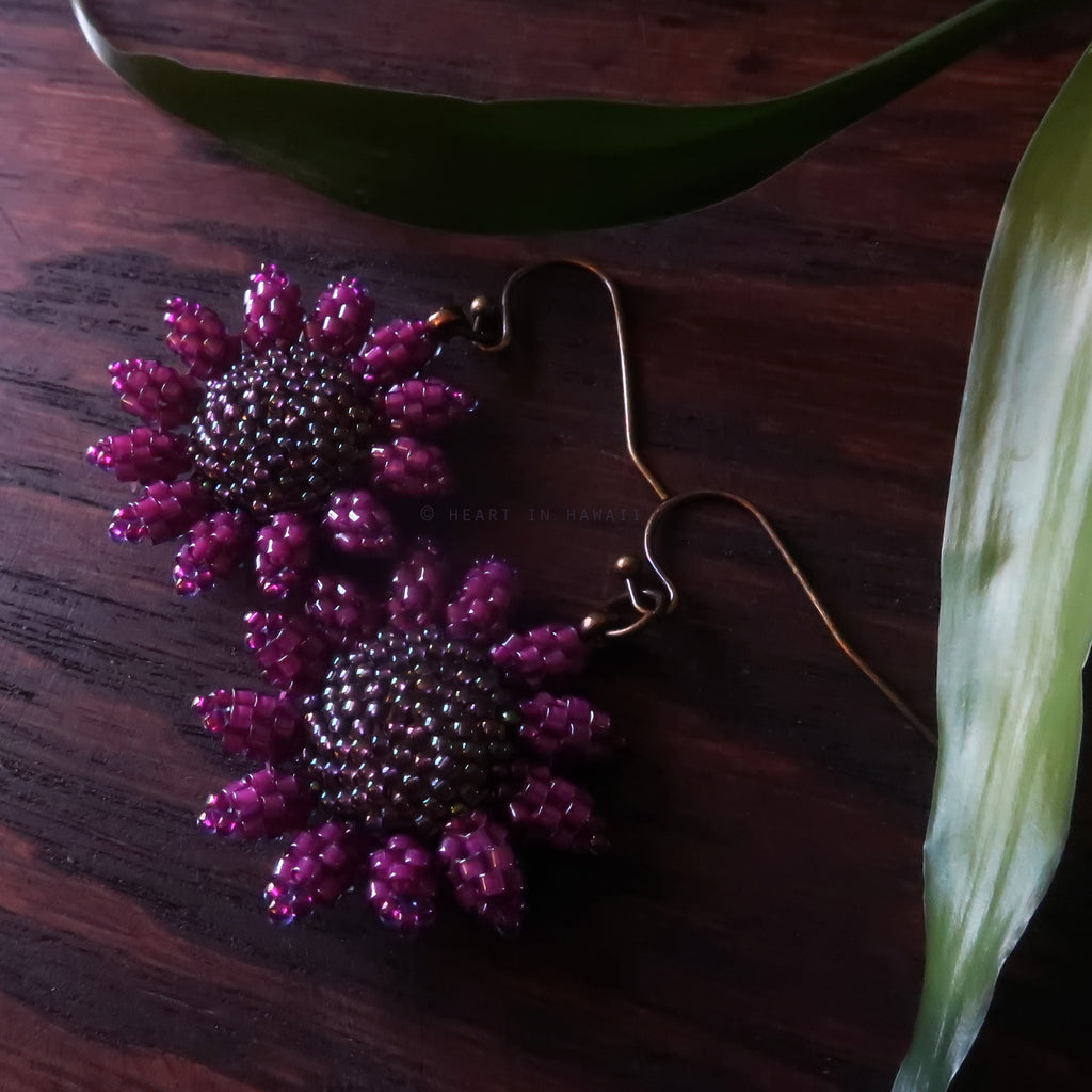 Heart in Hawaii Mini Beaded Sunflower Earrings - Violet Iris