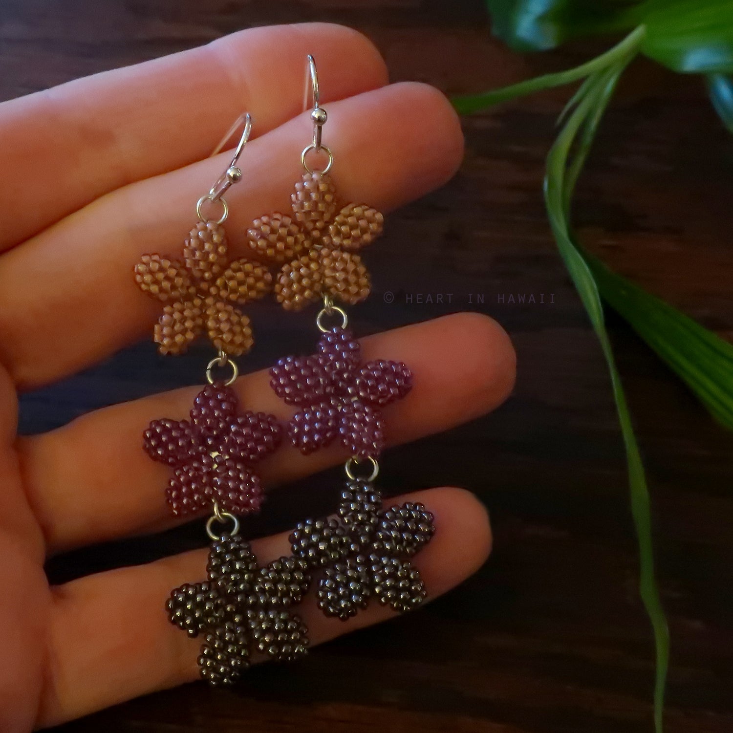 Heart in Hawaii Triple Plumeria Long Dangle Earrings - Warm Neutrals