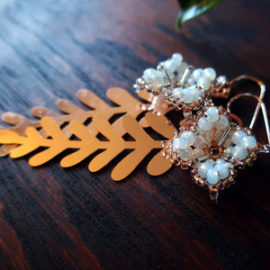 Temple Tree Quatrefoil Mandala Earrings with Rose Gold Leaves