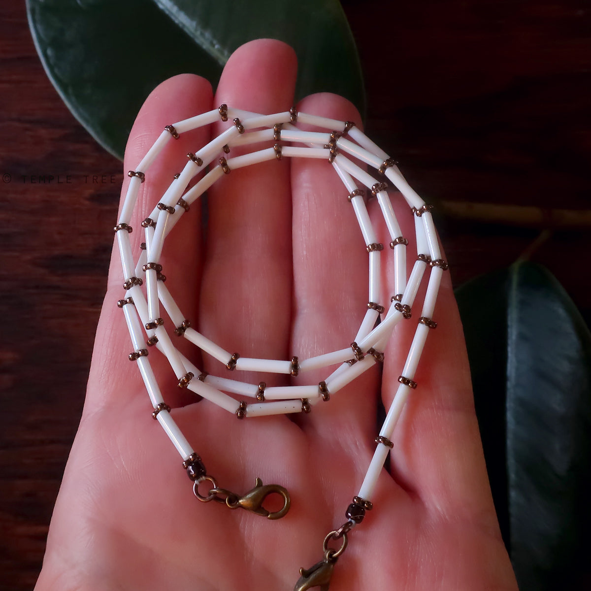 Temple Tree Bamboo Weave Beaded Mask Lanyard - White with Bronze