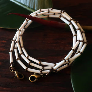 Temple Tree Bamboo Weave Beaded Mask Lanyard - White with Bronze