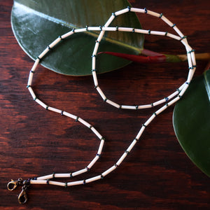 Temple Tree Bamboo Weave Beaded Mask Lanyard - White with Galactic Blue