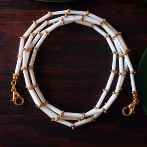 Temple Tree Bamboo Weave Beaded Mask Lanyard - White with Gold