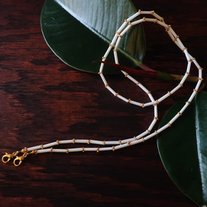 Temple Tree Bamboo Weave Beaded Mask Lanyard - White with Gold