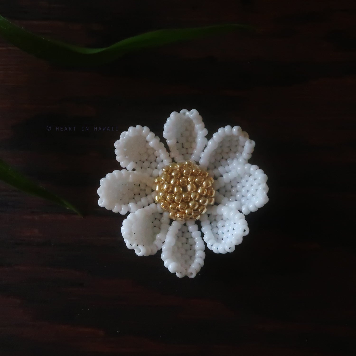 Heart in Hawaii Beaded Cosmos Flower Brooch - White