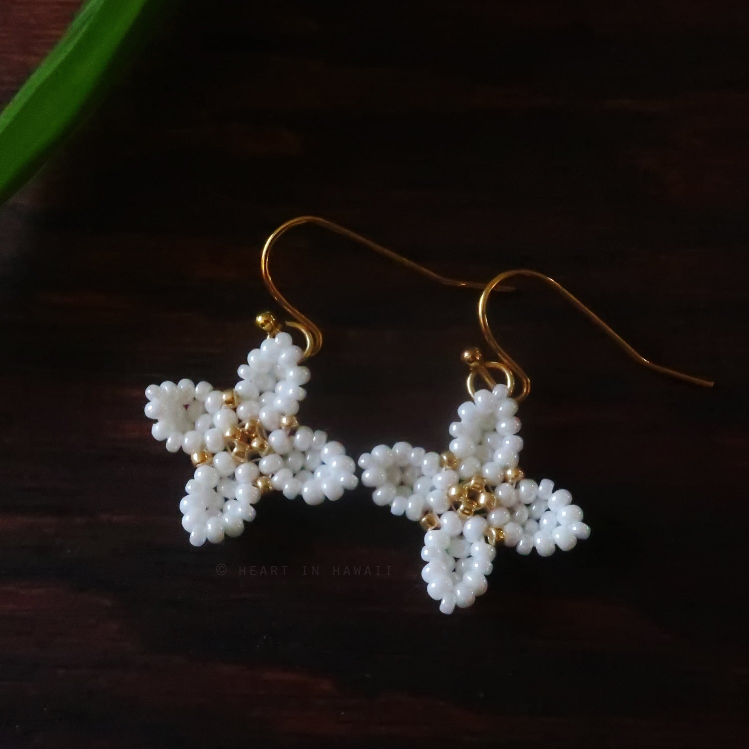 Heart in Hawaii Beaded Quatrefoil Dangles - White