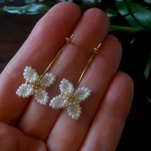 Heart in Hawaii Beaded Quatrefoil Hoops Dangles or Posts - White