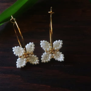 Heart in Hawaii Beaded Quatrefoil Hoops  - White