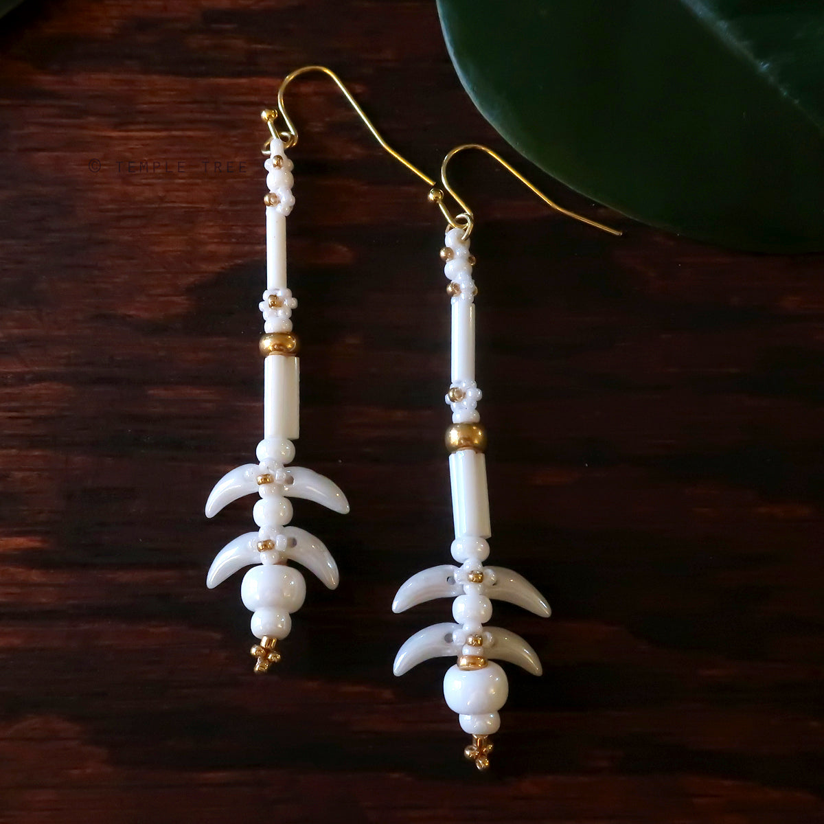 Temple Vine Beadwoven Bridal Earrings by Temple Tree - White and Gold