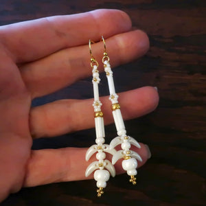 Temple Vine Beadwoven Bridal Earrings by Temple Tree - White and Gold
