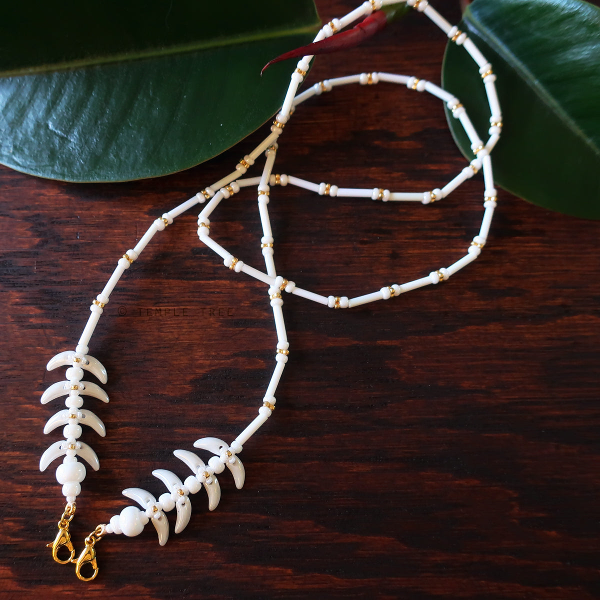 Temple Vine Beadwoven Bridal Mask Lanyard by Temple Tree - White and Gold