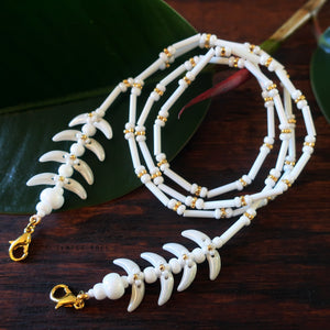 Temple Vine Beadwoven Bridal Mask Lanyard by Temple Tree - White and Gold