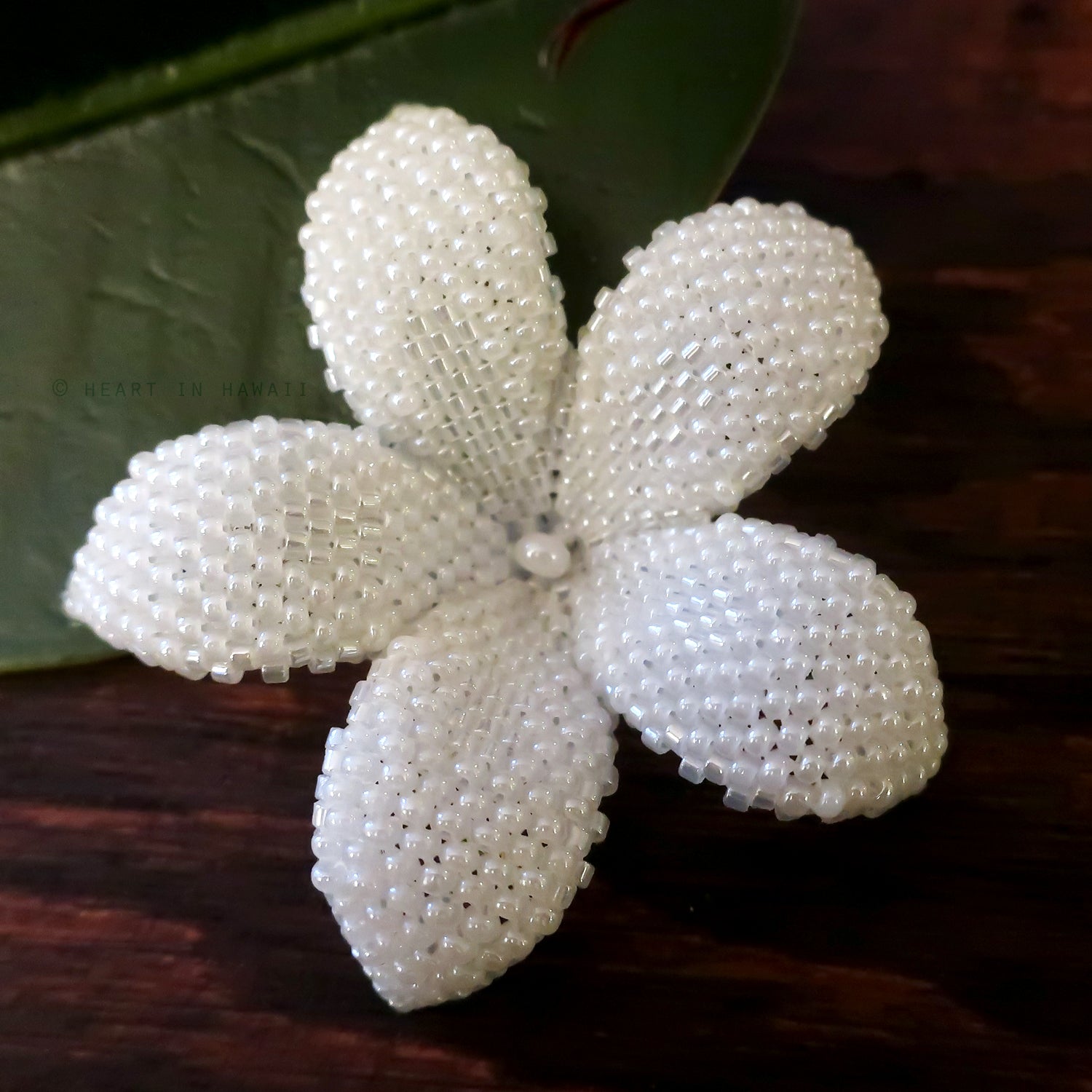Heart in Hawaii 2 Inch Beaded Plumeria Flower Brooch - White Pearl