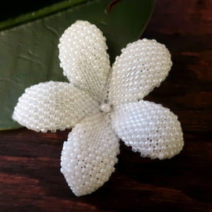 Heart in Hawaii 2 Inch Beaded Plumeria Flower Brooch - White Pearl