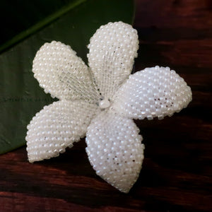 Heart in Hawaii 2 Inch Beaded Plumeria Flower Brooch - White Pearl