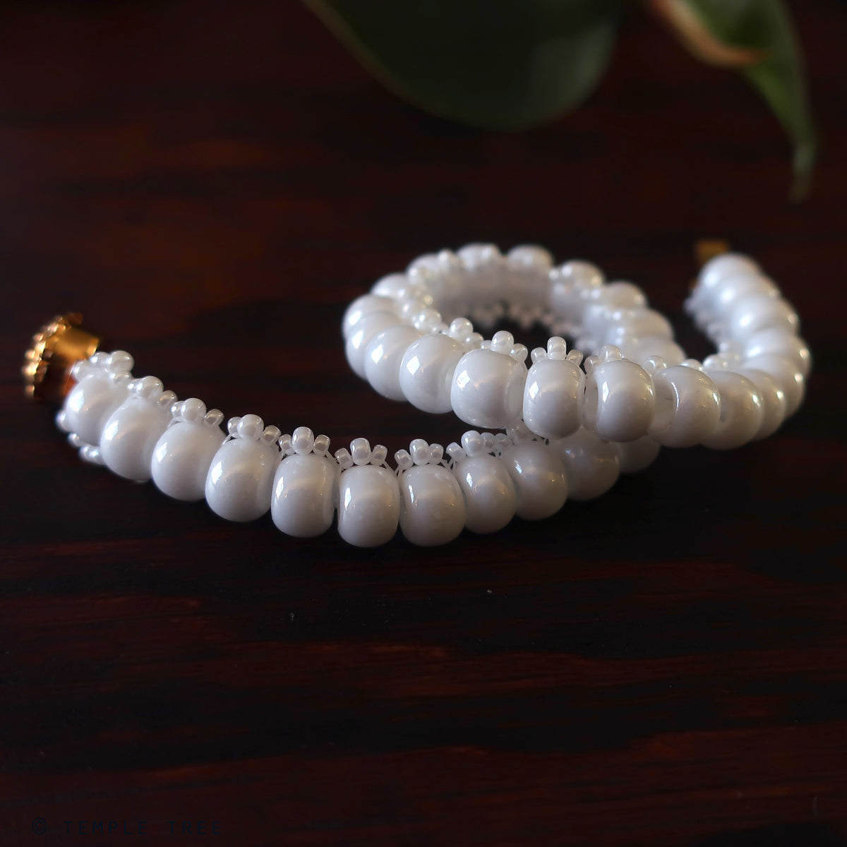 Temple Tree Bohemian Glass Bead Caterpillar Weave Bracelet - Pearly White