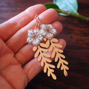 Temple Tree Mandala Flower Earrings with Rose Gold Leaves