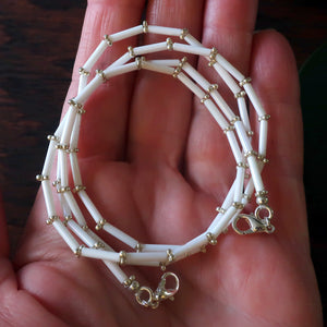 Temple Tree Bamboo Weave Beaded Mask Lanyard - White with Silver