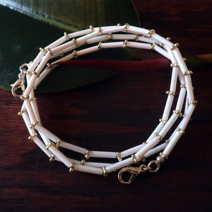 Temple Tree Bamboo Weave Beaded Mask Lanyard - White with Silver