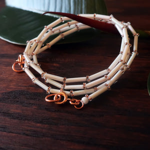 Temple Tree Bamboo Weave Beaded Mask Lanyard - White with Sparkly RoseGold