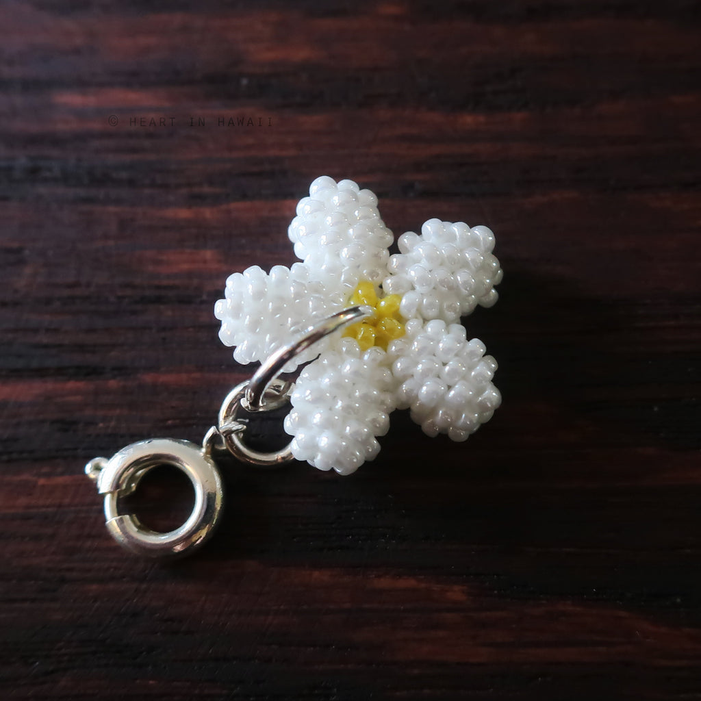 Heart in Hawaii - Tiny Beaded Plumeria Clasp Charm - Frangipani