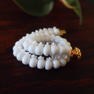 Temple Tree Bohemian Glass Bead Caterpillar Weave Bracelet - Opaque White