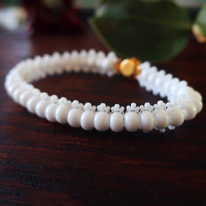 Temple Tree Bohemian Glass Bead Caterpillar Weave Bracelet - Opaque White