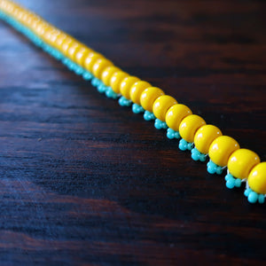 Temple Tree Boho Glass Bead Caterpillar Weave Bracelet - Yellow and Aqua